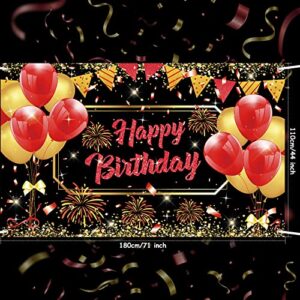 Red Black Gold Happy Birthday Banner Decorations Large Red Birthday Backdrop Sign in Birthday Decorations Photo Booth Background for Men Women Girls Birthday Anniversary Party Supplies 71x44Inch