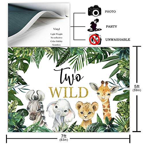 Avezano Two Wild Backdrop for Boy Birthday Party Jungle Safari Animals Zoo Green Leaves Photography Background Two Wild Boy 2nd Second Birthday Party Photoshoot Decoration Banner (7x5ft)