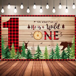 lumberjack backdrop banner wild one baby shower forest background boys 1st first birthday photography photo prop red black buffalo plaid lumberjack themed party decoration 6 x 3.6 feet