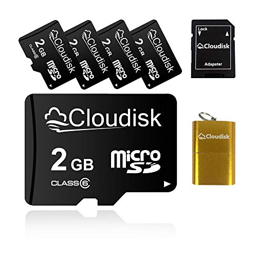 Cloudisk 5Pack 2GB Micro SD Card 2 GB MicroSD Memory Card Class6 with Card Reader + SD Adapter,Bulk Sale