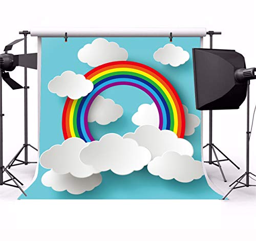 AOFOTO 6x6ft Cartoon Rainbow Clouds on Blue Paper Backdrop for Photography Girl Boy Baby Shower Photo Booth Kids Children Birthday Party Decoration Wallpaper Photo Studio Props