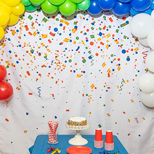 Happy Birthday Photo Booth Backdrop - Colorful Confetti Party Decoration for Kids and Adults (6ft x 6ft)