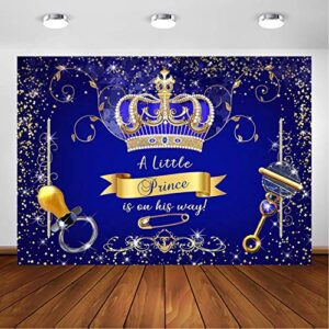 Avezano Royal Prince Baby Shower Backdrop for Party Decorations Royal Blue Gold Crown Little Prince Baby Shower Photoshoot Photography Background (7x5ft)