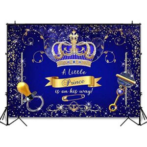 Avezano Royal Prince Baby Shower Backdrop for Party Decorations Royal Blue Gold Crown Little Prince Baby Shower Photoshoot Photography Background (7x5ft)