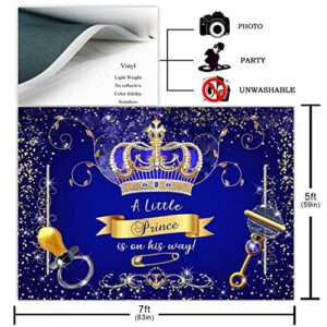 Avezano Royal Prince Baby Shower Backdrop for Party Decorations Royal Blue Gold Crown Little Prince Baby Shower Photoshoot Photography Background (7x5ft)
