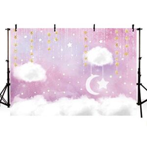 mehofoto sweet pink and white cloud photo studio backdrop props princess birthday girl baby shower party decorations hanging gold stars twinkle twinkle little stars photography background banner 7x5ft