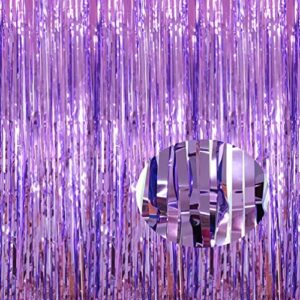brtopmy 2 packs 3.2ft x 8.3ft purple metallic tinsel curtain shiny foil fringe curtain photo backdrop for birthday party baby shower barbie trolls party,spa party mermaid door windows wall decoration