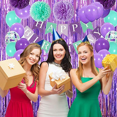 BRTOPMY 2 Packs 3.2ft x 8.3ft Purple Metallic Tinsel Curtain Shiny Foil Fringe Curtain Photo Backdrop for Birthday Party Baby Shower Barbie Trolls Party,Spa Party Mermaid Door Windows Wall Decoration