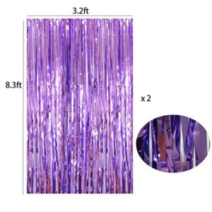 BRTOPMY 2 Packs 3.2ft x 8.3ft Purple Metallic Tinsel Curtain Shiny Foil Fringe Curtain Photo Backdrop for Birthday Party Baby Shower Barbie Trolls Party,Spa Party Mermaid Door Windows Wall Decoration