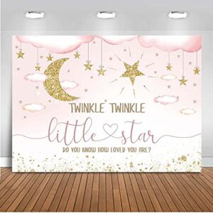 mocsicka pink twinkle twinkle little star baby shower backdrop gold glitter stars and moon pink baby shower party decorations for girls sparkle stars gender reveal photography background (7x5ft)