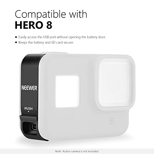 Neewer Removable Battery Cover Type-C Charging Port Adapter Aluminum Alloy Replacement Door Compatible with GoPro Hero 8 Black — ST18