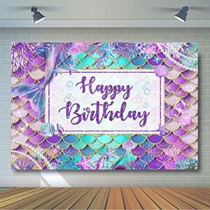 Avezano Mermaid Birthday Backdrop for Girl Under The Sea Bday Party Photography Background Glitter Purple Green Aqua Pink Mermaid Tail Birthday Party Decoration Photoshoot (7x5ft, Gold Glitter)