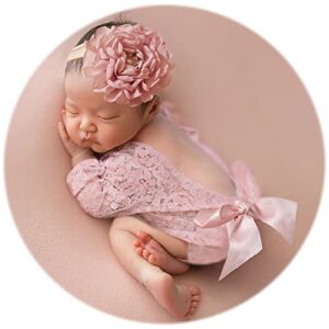 zeroest baby photography props lace newborn girl photo shoot outfits hairband set infant princess costume (pink)