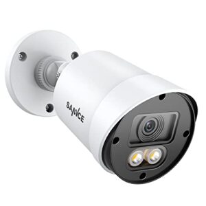 sannce full color night vision 1080p tvi bullet wired security camera,2 warm lights, ip66 weatherproof for indoor outdoor use, 100ft clear full color night vision, only a camera, no power supply