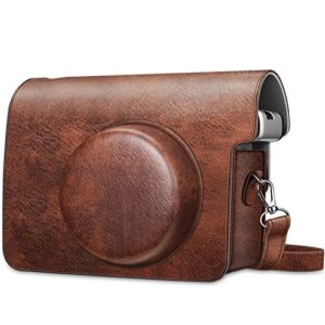 fintie protective case for fujifilm instax wide 300 instant film camera – premium vegan leather bag cover with removable strap, vintage brown