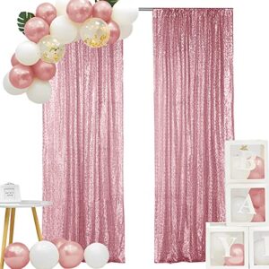 hahuho rose pink sequin backdrop curtain, 2pcs 2ftx8ft glitter backdrop curtain for parties, christmas, wedding, banquet decoration（2 panels, 2ft x 8ft, rose pink）
