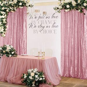 Hahuho Rose Pink Sequin Backdrop Curtain, 2PCS 2FTx8FT Glitter Backdrop Curtain for Parties, Christmas, Wedding, Banquet Decoration（2 Panels, 2FT x 8FT, Rose Pink）