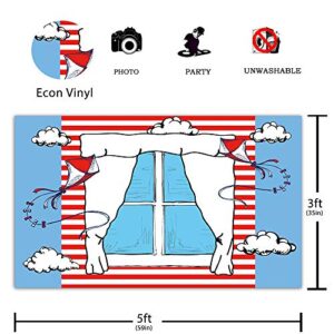 Funnytree Cartoon Window Kite Photography Backdrop Red White Stripes Background Kid Birthday Party Decoration Banner Supplies Photo Booth 5x3FT