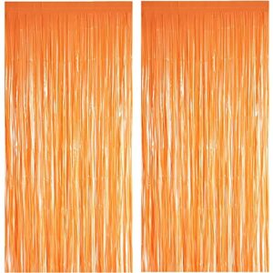 orange tinsel curtain party backdrop – greatril foil fringe curtain party streamers for fall/thanksgiving day/birthday/doorway/easter/coco theme/halloween/day of the dead party decorations 2 packs
