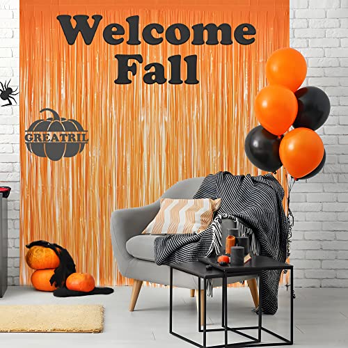 Orange Tinsel Curtain Party Backdrop - GREATRIL Foil Fringe Curtain Party Streamers for Fall/Thanksgiving Day/Birthday/Doorway/Easter/Coco Theme/Halloween/Day of The Dead Party Decorations 2 Packs