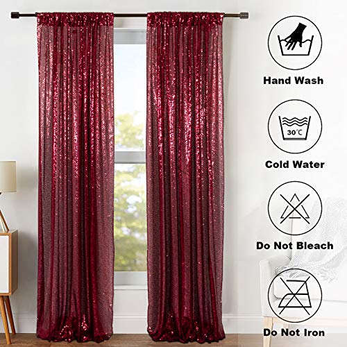 Sequin Curtains 2 Panels Burgundy 2FTx8FT Sequin Photo Backdrop Burgundy Sequin Backdrop Curtain Pack of 2-190222E