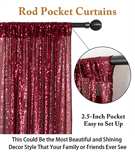 Sequin Curtains 2 Panels Burgundy 2FTx8FT Sequin Photo Backdrop Burgundy Sequin Backdrop Curtain Pack of 2-190222E