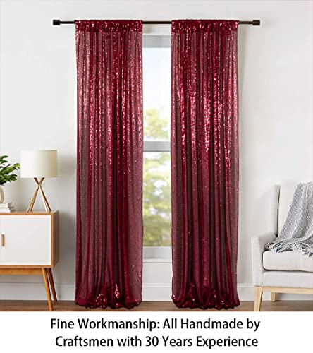 Sequin Curtains 2 Panels Burgundy 2FTx8FT Sequin Photo Backdrop Burgundy Sequin Backdrop Curtain Pack of 2-190222E