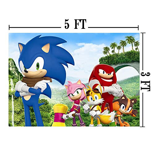 jushengyuan Sonic Hedgehog Photography Backdrop Newborn Baby Shower Palm Mountain Scenery Photo Background Baby Children Happy 1st Birthday Banner Decorations Party Supplies Vinyl 5x3ft