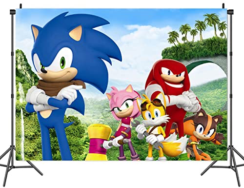 jushengyuan Sonic Hedgehog Photography Backdrop Newborn Baby Shower Palm Mountain Scenery Photo Background Baby Children Happy 1st Birthday Banner Decorations Party Supplies Vinyl 5x3ft
