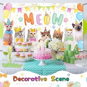 Cat Happy Birthday Backdrop Meow Kitten Photography Background Cat Birthday Party Supplies Cat Party Decorations Photo Backdrop for Pets Cat Owner Children Kids Cat Theme Birthday Party