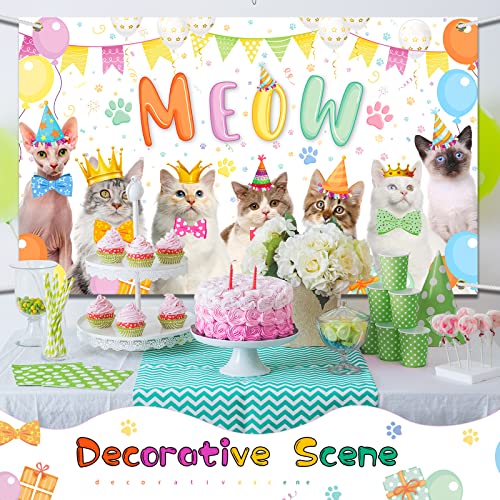 Cat Happy Birthday Backdrop Meow Kitten Photography Background Cat Birthday Party Supplies Cat Party Decorations Photo Backdrop for Pets Cat Owner Children Kids Cat Theme Birthday Party