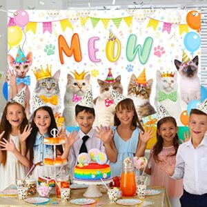 Cat Happy Birthday Backdrop Meow Kitten Photography Background Cat Birthday Party Supplies Cat Party Decorations Photo Backdrop for Pets Cat Owner Children Kids Cat Theme Birthday Party