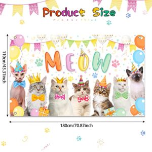 Cat Happy Birthday Backdrop Meow Kitten Photography Background Cat Birthday Party Supplies Cat Party Decorations Photo Backdrop for Pets Cat Owner Children Kids Cat Theme Birthday Party