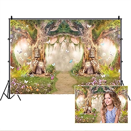 Leowefowa 7x5ft Vinyl Spring Backdrop Fairy Enchanted Flower Fairytale Forest Jungle Photo Background for Party Photoshoot Newborn Baby Kids Children Photography Studio Props Enchanted Forest Backdrop