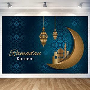 Ramadan Mubarak Backdrop Ramadan Kareem Banner Eid Mubarak Photography Background for Home Decorations Ramadan Party Supplies 70.8 x 47.2 Inch (Dark Blue)