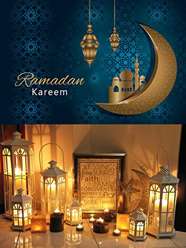 Ramadan Mubarak Backdrop Ramadan Kareem Banner Eid Mubarak Photography Background for Home Decorations Ramadan Party Supplies 70.8 x 47.2 Inch (Dark Blue)