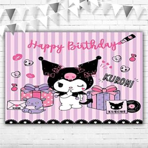 similar happy birthday kuromi backdrop 5x3ft light pink my melody and background for girls first vinyl cat party tablecloth, one size