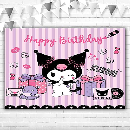 SIMILAR Happy Birthday Kuromi Backdrop 5x3ft Light Pink My Melody and Background for Girls First Vinyl Cat Party Tablecloth, One Size