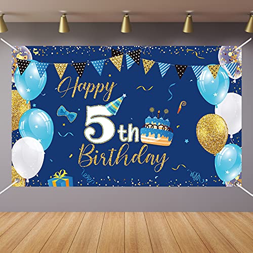 Boys 5th Birthday Party Decoration Photography Backdrop Boy Toddler Little Man Fifth Birthday Cake Table Decor Banner