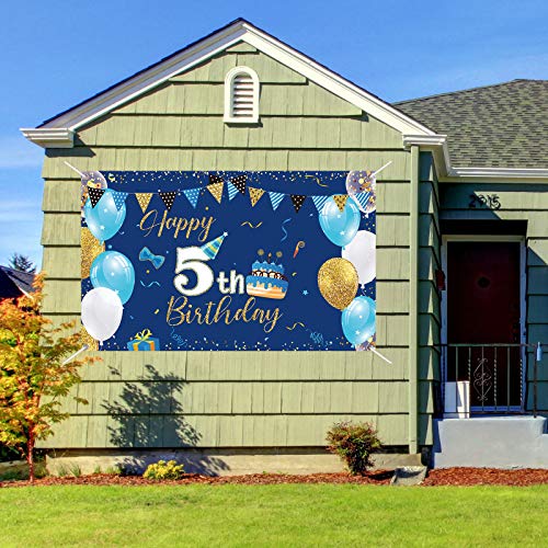 Boys 5th Birthday Party Decoration Photography Backdrop Boy Toddler Little Man Fifth Birthday Cake Table Decor Banner