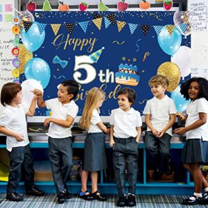 Boys 5th Birthday Party Decoration Photography Backdrop Boy Toddler Little Man Fifth Birthday Cake Table Decor Banner
