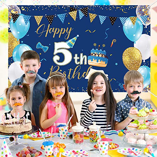 Boys 5th Birthday Party Decoration Photography Backdrop Boy Toddler Little Man Fifth Birthday Cake Table Decor Banner