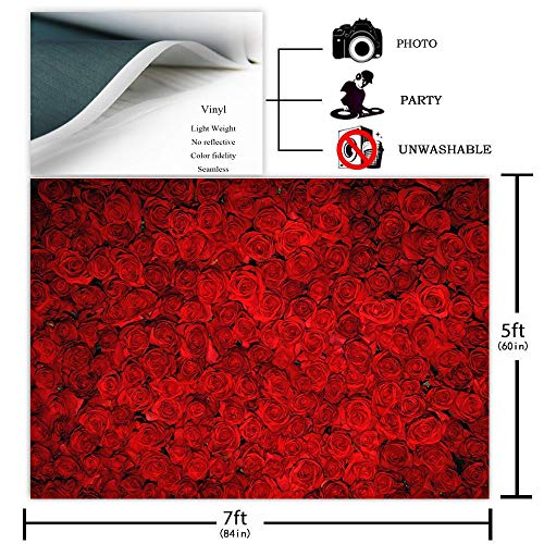 Avezano Red Rose Floral Wedding Photography Backdrop Valentine's Day Party Photo Backdrops Vinyl Cloth 14 February Background Photo Booth Props Pictures (7x5ft)