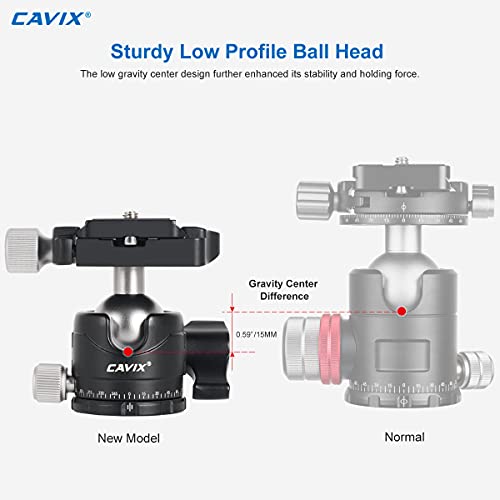 Low Profile Ball Head, CAVIX H-29S Camera Tripod Head Metal Ball Head with Arca Swiss Quick Release Plate Bubble Level Load Capacity 22 Lbs/10kg…