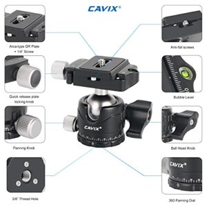 Low Profile Ball Head, CAVIX H-29S Camera Tripod Head Metal Ball Head with Arca Swiss Quick Release Plate Bubble Level Load Capacity 22 Lbs/10kg…