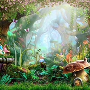 PASRLOLV 7x5ft Alice in Wonderland Backdrop, Fairy Tale Photo Backdrop, Forest Photography Background for Boy Girl Birthday Party Banner Newborn Baby Shower Decoration Photo Booth Prop, Vinyl