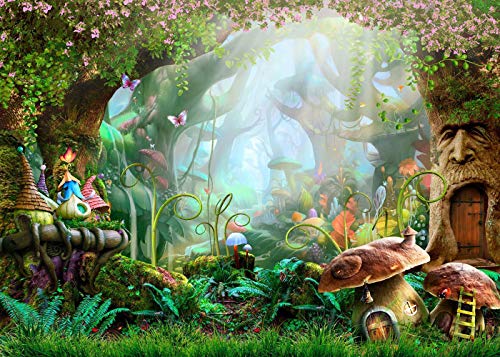 PASRLOLV 7x5ft Alice in Wonderland Backdrop, Fairy Tale Photo Backdrop, Forest Photography Background for Boy Girl Birthday Party Banner Newborn Baby Shower Decoration Photo Booth Prop, Vinyl