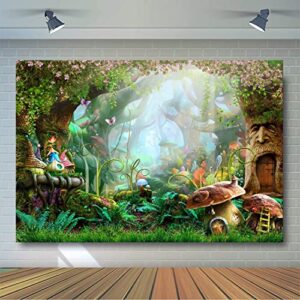 PASRLOLV 7x5ft Alice in Wonderland Backdrop, Fairy Tale Photo Backdrop, Forest Photography Background for Boy Girl Birthday Party Banner Newborn Baby Shower Decoration Photo Booth Prop, Vinyl