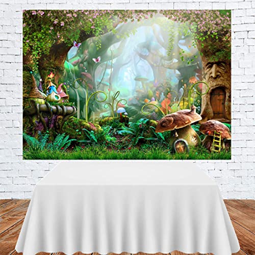 PASRLOLV 7x5ft Alice in Wonderland Backdrop, Fairy Tale Photo Backdrop, Forest Photography Background for Boy Girl Birthday Party Banner Newborn Baby Shower Decoration Photo Booth Prop, Vinyl