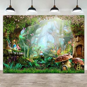 PASRLOLV 7x5ft Alice in Wonderland Backdrop, Fairy Tale Photo Backdrop, Forest Photography Background for Boy Girl Birthday Party Banner Newborn Baby Shower Decoration Photo Booth Prop, Vinyl